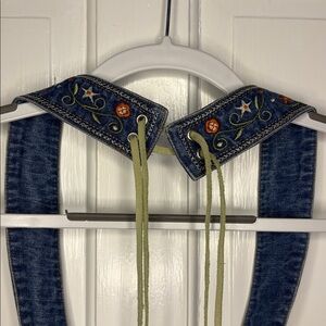 Embroidered Denim Harness Belt with Olive Lace-Up Ties